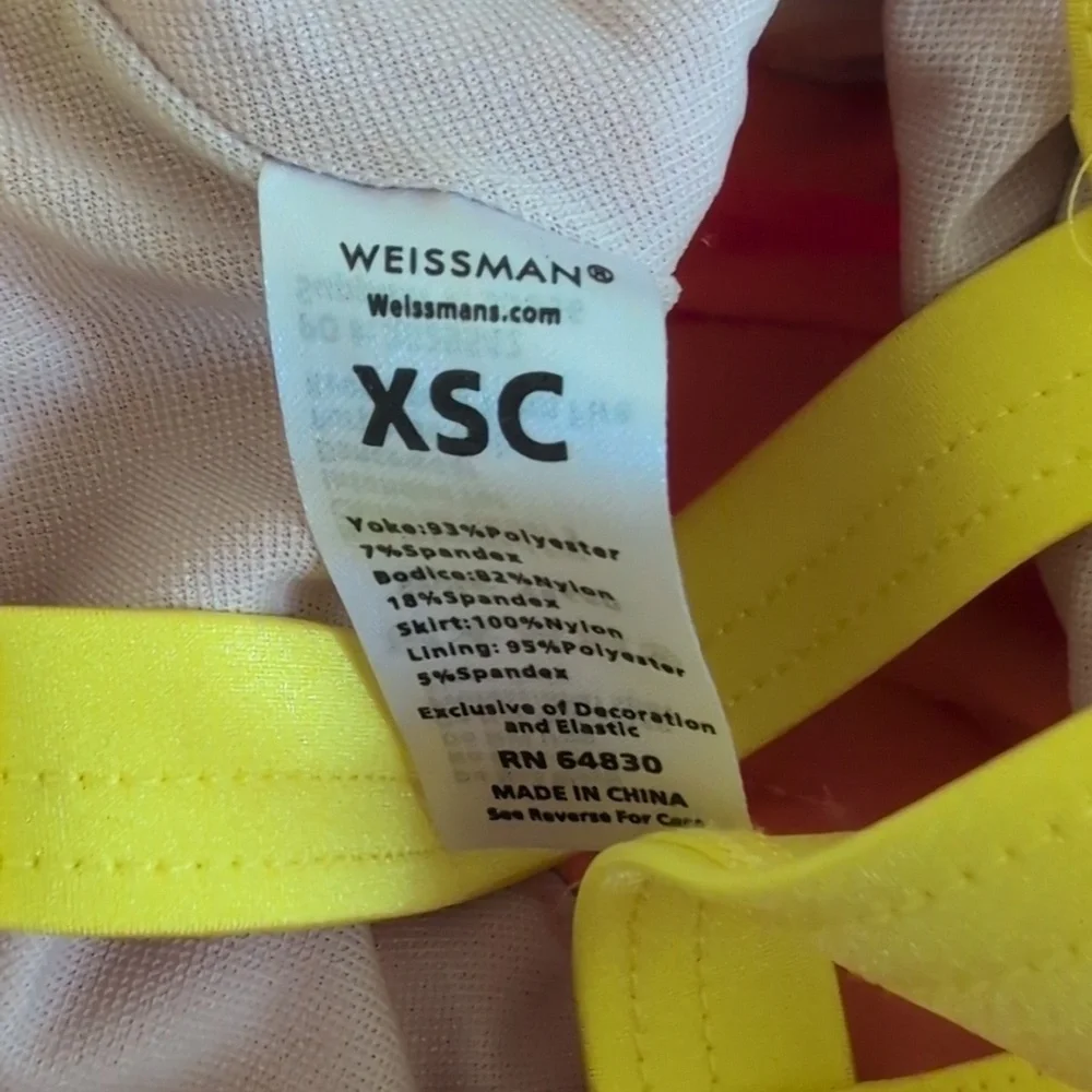 New Weissman Coral Yellow Sequin Tutu Dance Costume Ruffle Skirt Halter Dress